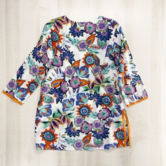 KIKI SOL womens printed beautiful vacation summer tunic blouse top S - Picture 5 of 6